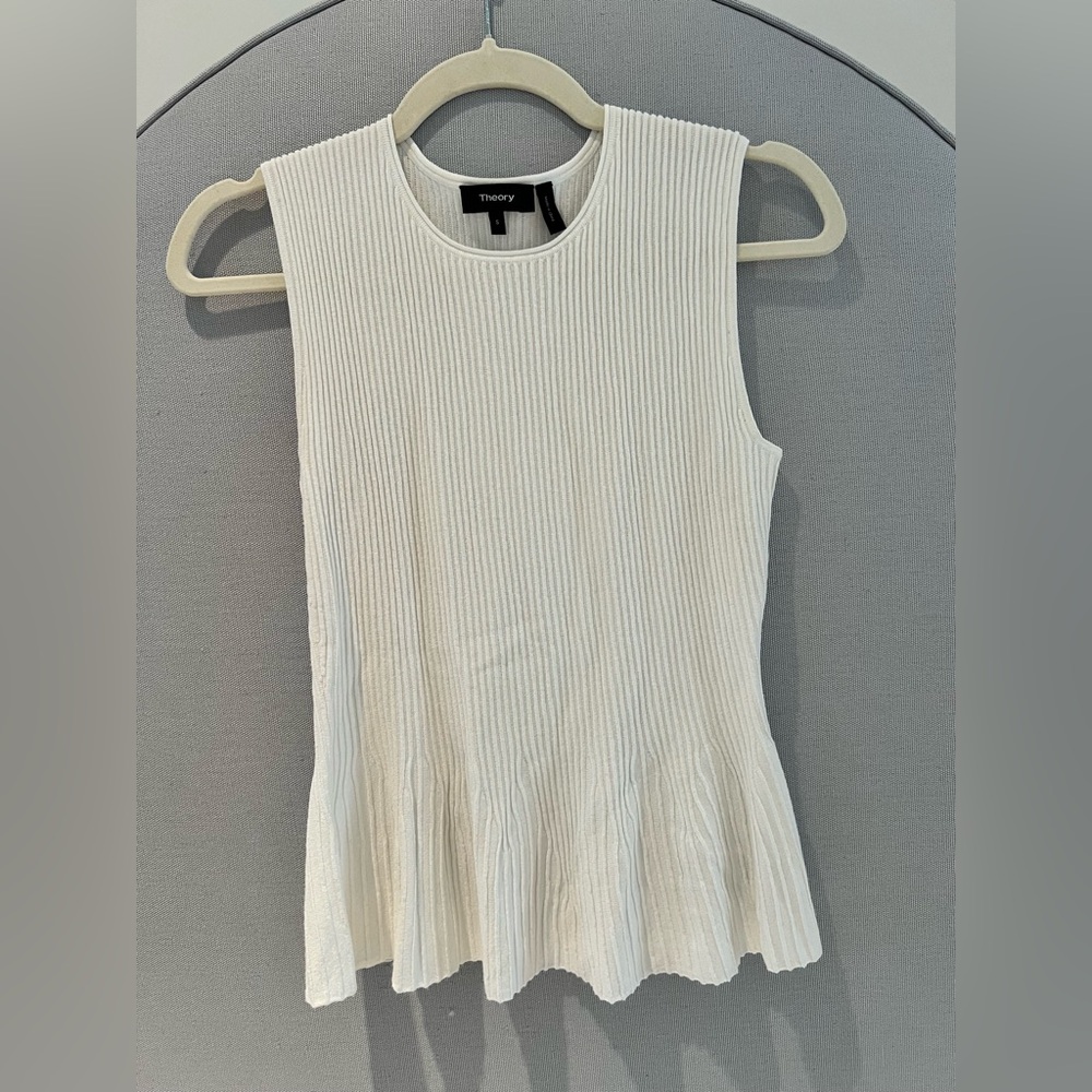 Theory Ivory Ribbed Tank Top